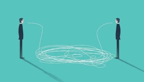 To menn som kommuniserer ved hjelp av narrativ terapi.