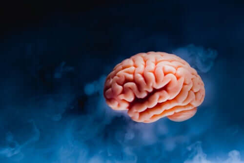 Bildet av hjernen omgitt av blå materie