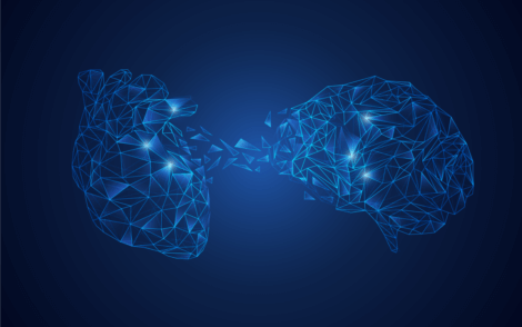 En hjerne og et hjerte som går sammen.